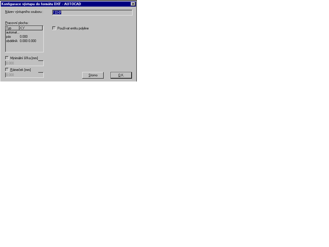Konfigurace výstupu DXF